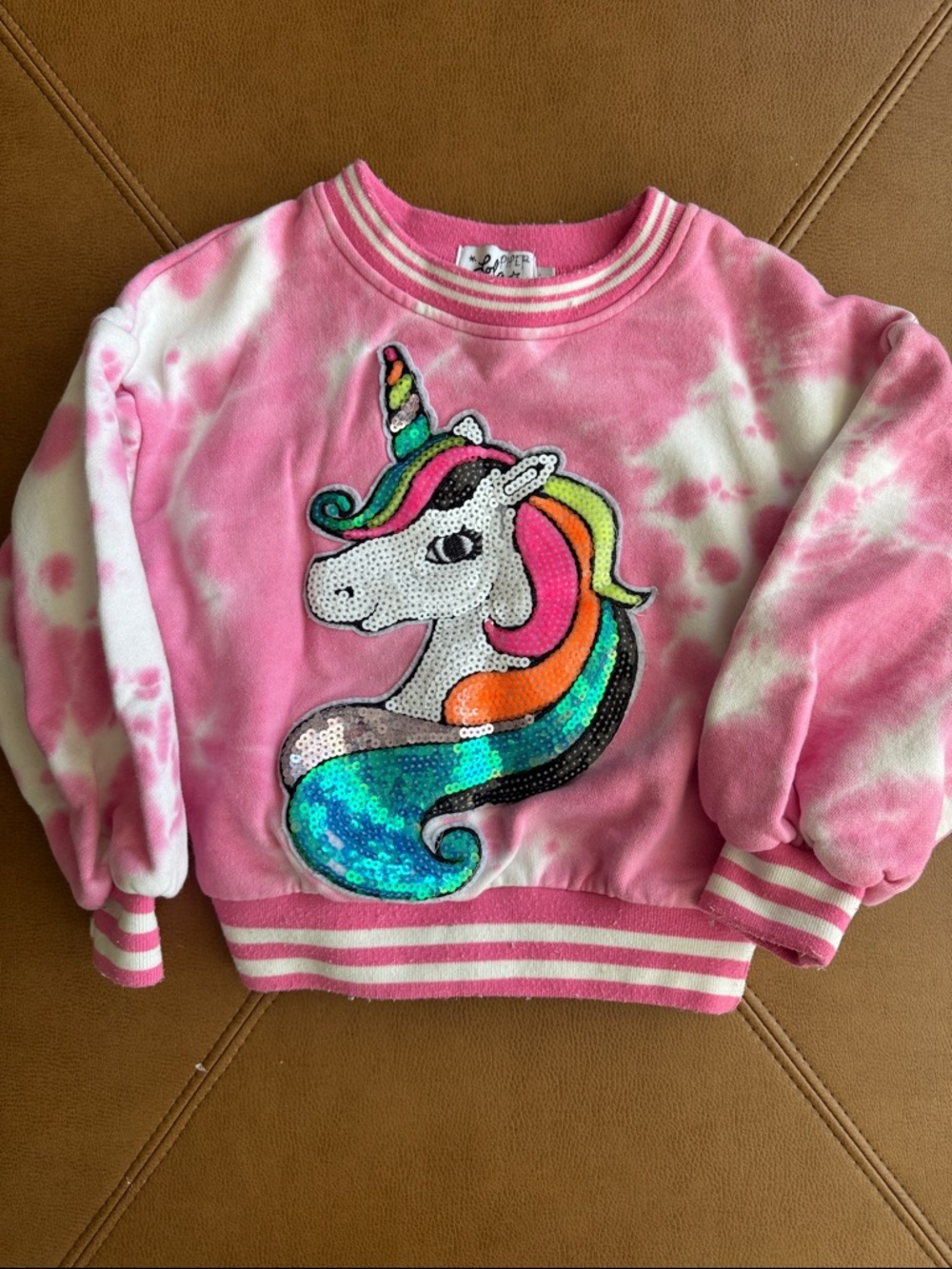 Lola & the Boys 2T Girls Pink Tie-Dye Unicorn Sequin Sweatshirt